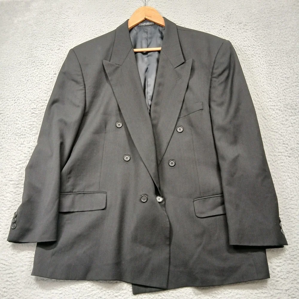Todays Man Double Breasted Blazer Mens 46R‎ Gray Classic Suit Jacket